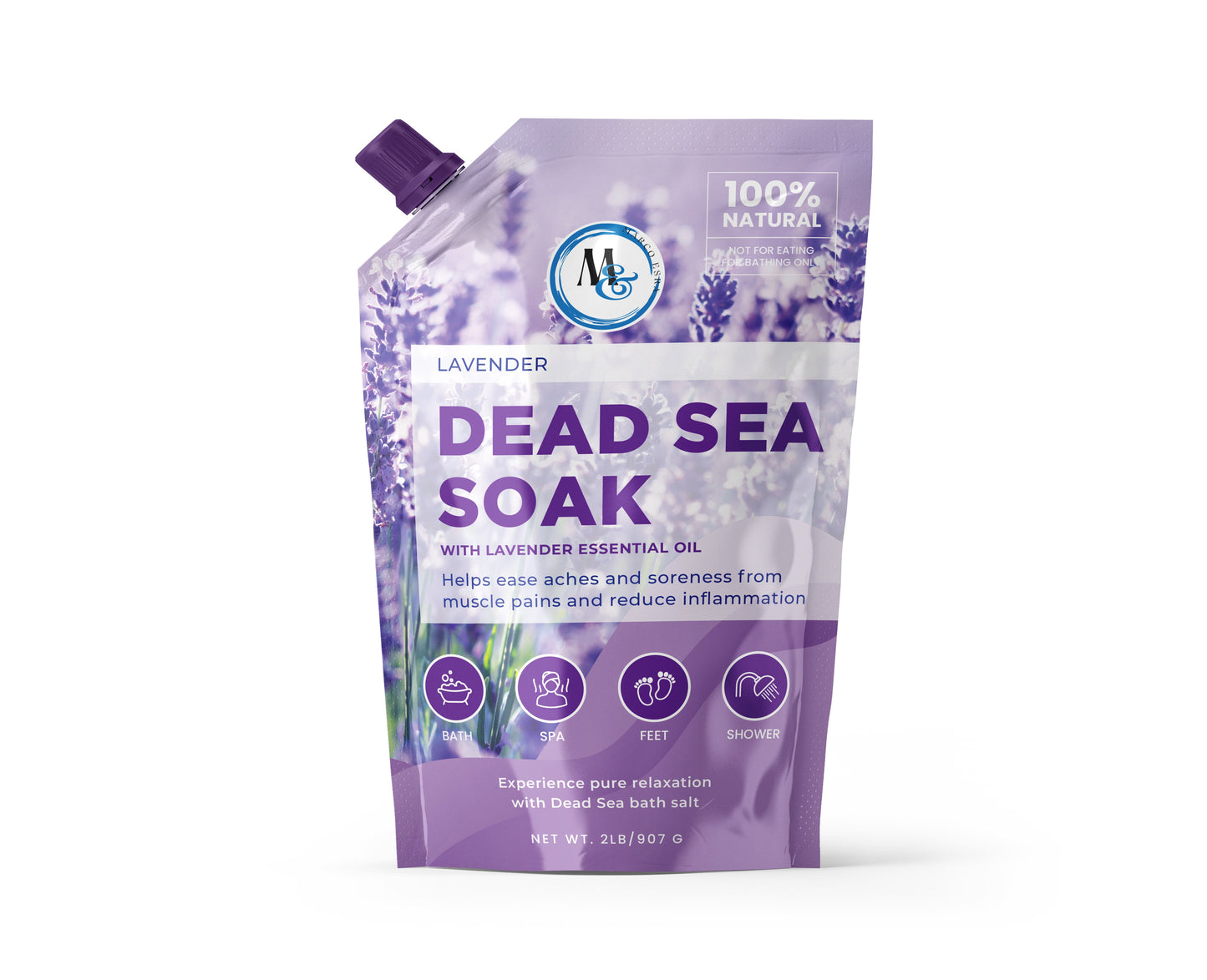 Dead Sea Lavender Mineral Salt 2lb for Bath, Spa, Shower – Pure and Natural Bath Salt for Foot Soak, Inflammation, Skin Care – Unscented Salt Mined from Dead Sea …