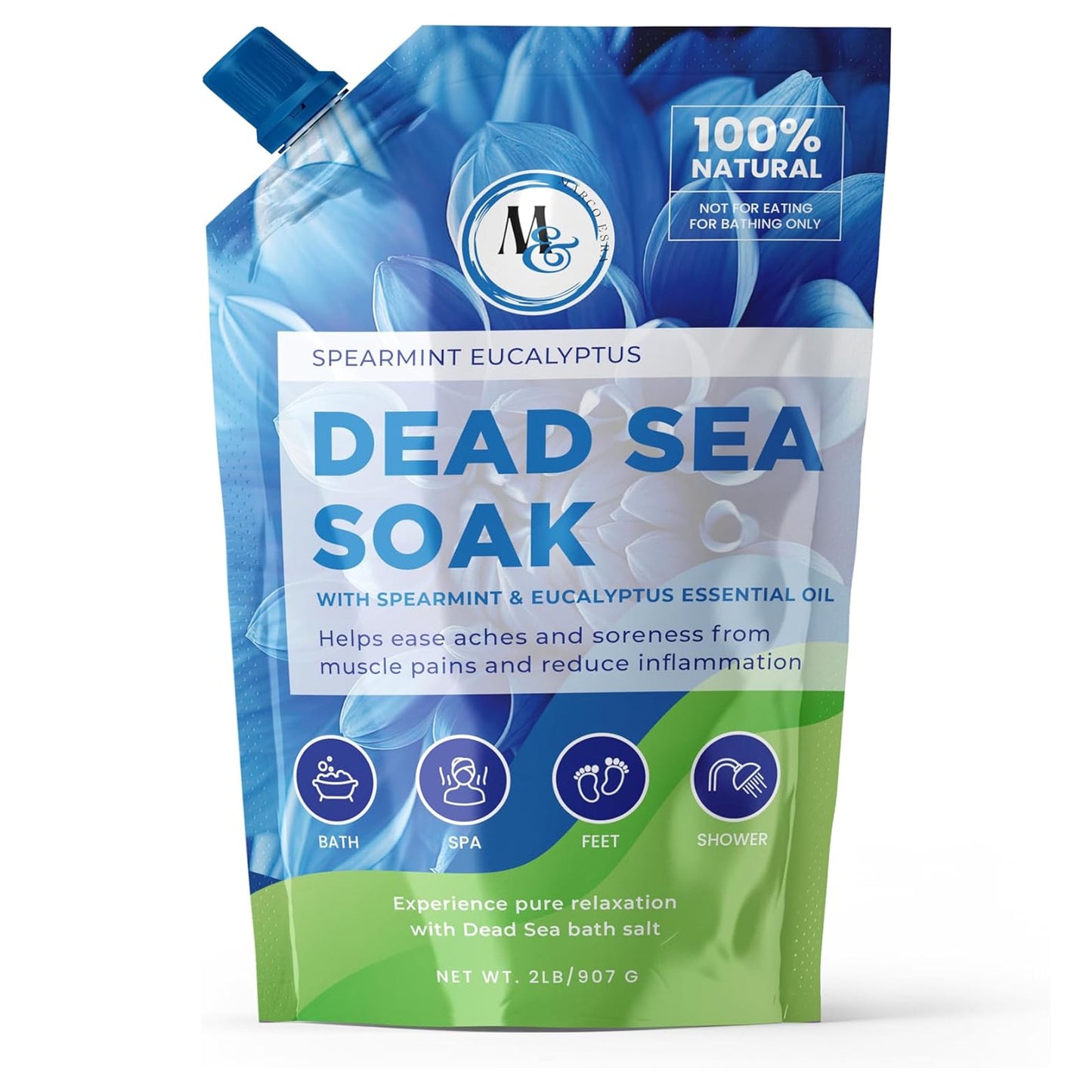 Dead Sea Salts for Soaking, Mineral Salt for Bath, Spa, Shower – More Minerals Than Epsom Salt, Pure and Natural Bath Salt for Foot Soak, Fine 2 Pound (Scent Spearmint Eucalyptus)