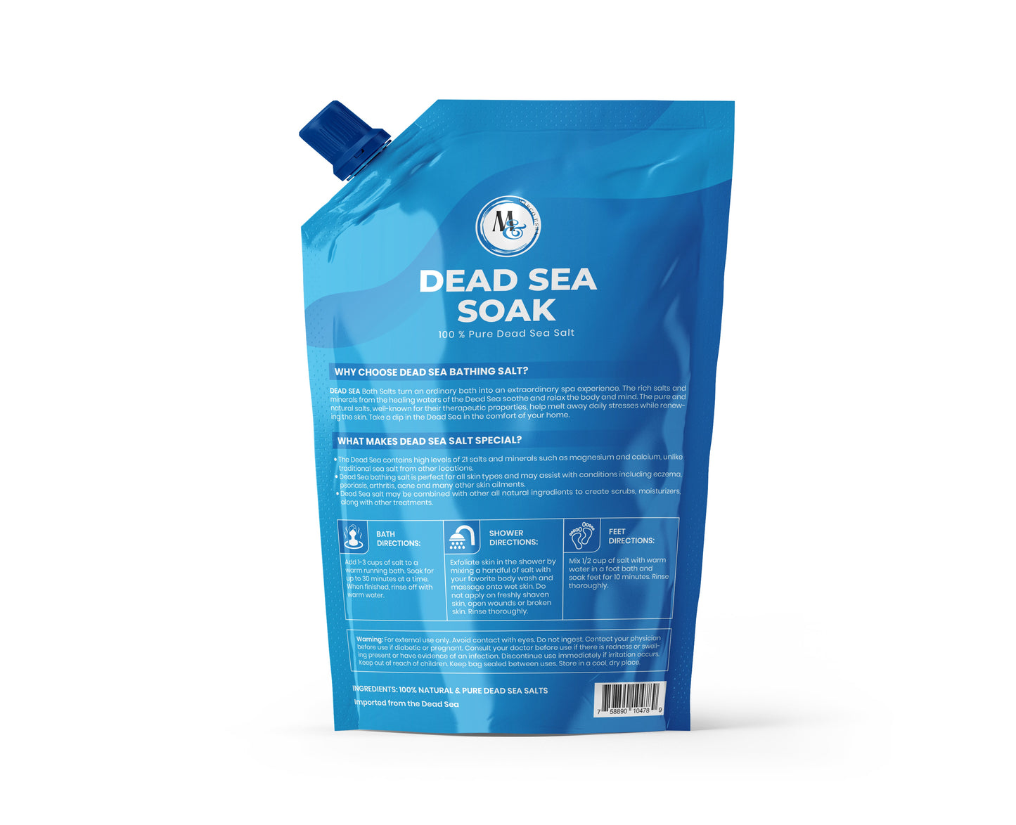 Dead Sea Salts 2 lb. for Soaking, Mineral Salt for Bath, Spa, Shower – More Minerals Than Epsom Salt, Pure and Natural Bath Salt for Foot Soak, Fine Salt Mined from Dead Sea