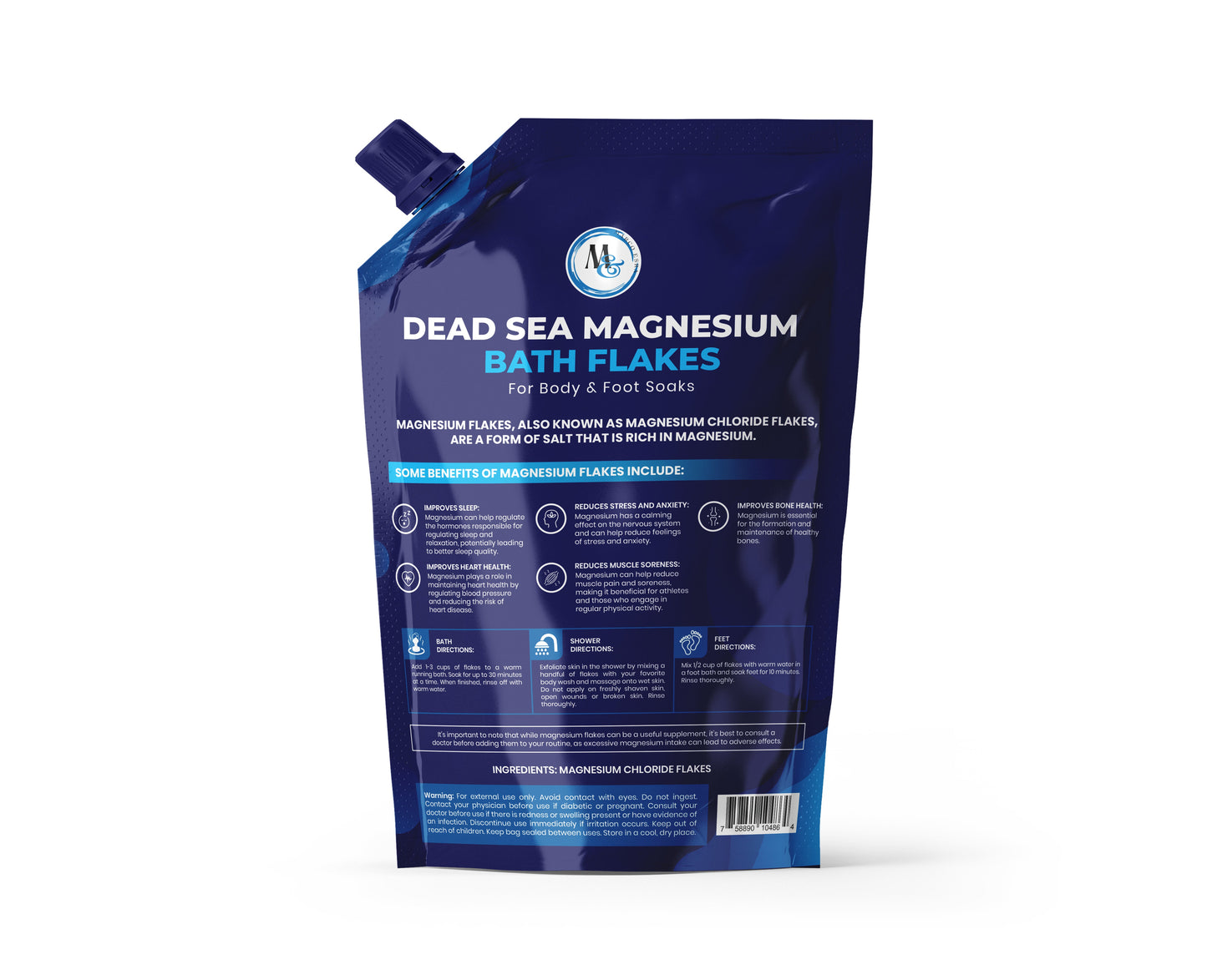 Dead Sea Magnesium Flakes Bath Salts 2lb. - Superior Alternative to Epsom Salt - Premium Mineral Supplements for Muscle Relief, Aches - Raw and Pure Sourced Natural Salts, Relaxing Bath Foot Soak