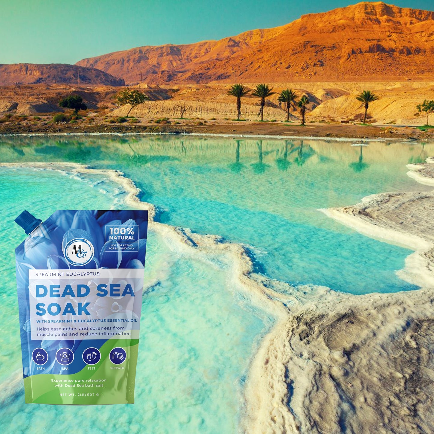 Dead Sea Salts for Soaking, Mineral Salt for Bath, Spa, Shower – More Minerals Than Epsom Salt, Pure and Natural Bath Salt for Foot Soak, Fine 2 Pound (Scent Spearmint Eucalyptus)